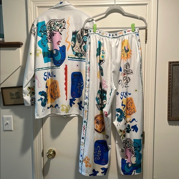 Abstract Artsy White with Playful Design Two Piece Outfit- Choose your Occasion - Picture 11 of 16